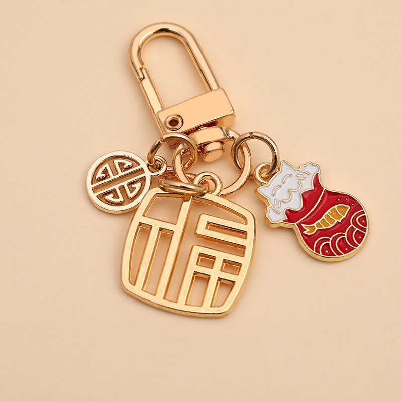 Móc khóa hình chú mèo may mắn bằng kim loại dễ thương