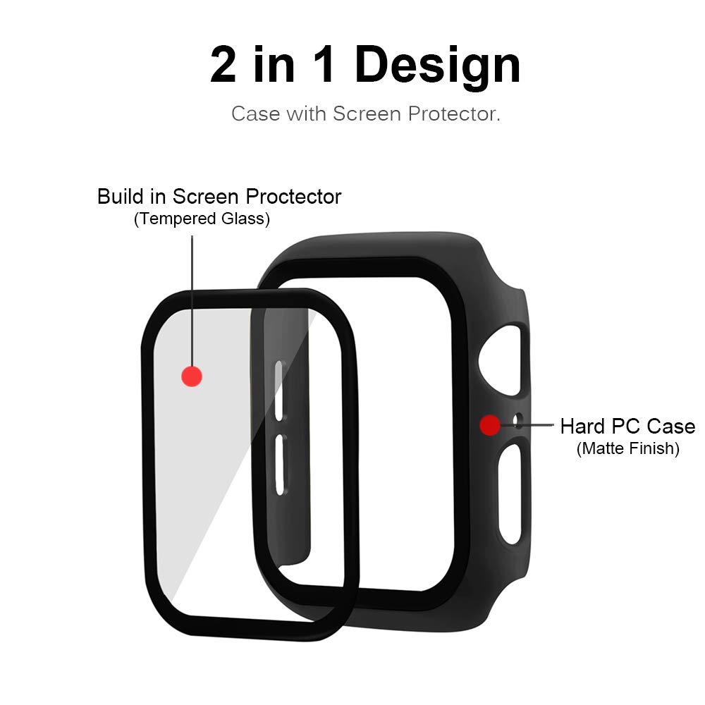 CHINK Full Cover Matte PC Case with Tempered Glass Screen Protector for Apple Watch Series 6 5 4 Watch 40mm 44mm