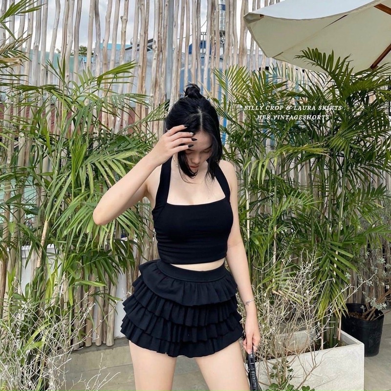 Chân váy 4 tầng hai màu đen trắng lưng chun co giãn siêu hot tóp tóp