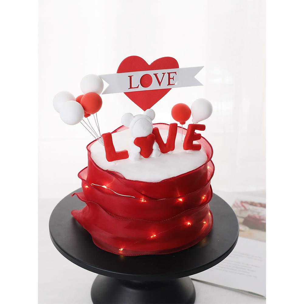 Cây cắm trang trí bánh kem hình cặp đôi gấu dễ thương