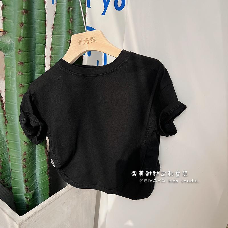Áo Thun Cotton Trơn Dáng Rộng Tay Cộc Phong Cách Hàn Quốc Nhật Bản Cho Bé Trai Gái