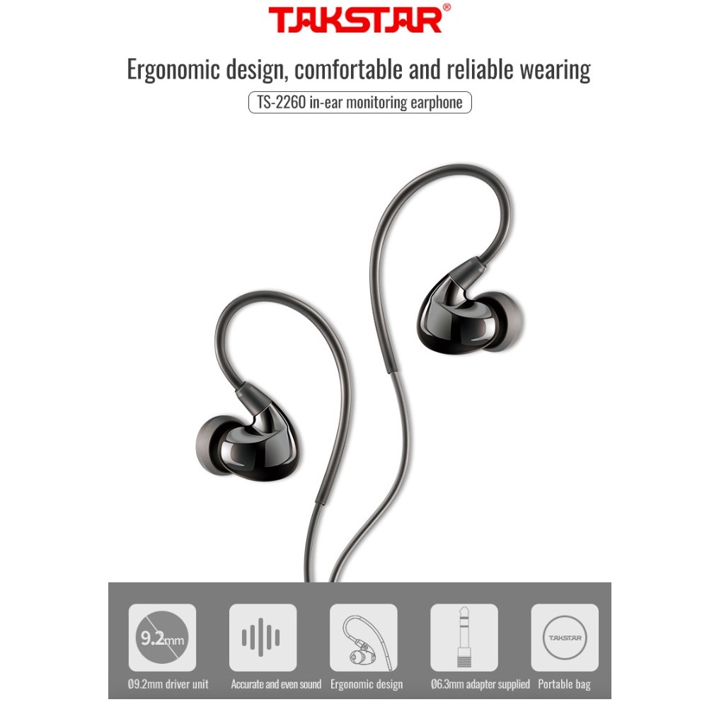 Tai Nghe Có Dây Nhét Tai Takstar TS-2260. Tai Nghe Kiểm Âm Cao Cấp,Dây Tai Nghe Dài, Âm Thanh Sống Động, Dễ Sử Dụng
