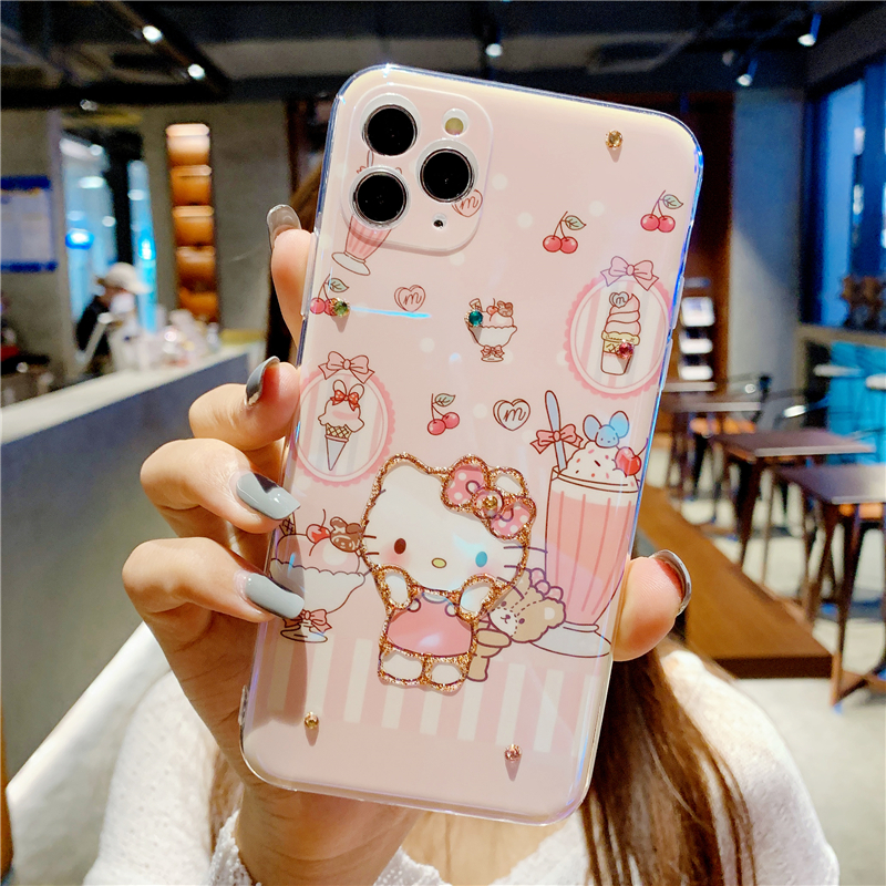 Ốp Điện Thoại Silicon Mềm Họa Tiết Hello Kitty Ánh Xanh Dương Lấp Lánh Cho Iphone 12 Mini 12 Pro Max 11 Pro Max Xr X Xs Max 8 7 Plus