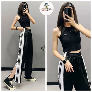 Set quần ống rộng áo croptop 3 lỗ ôm cúc bấm - CUTEZOO