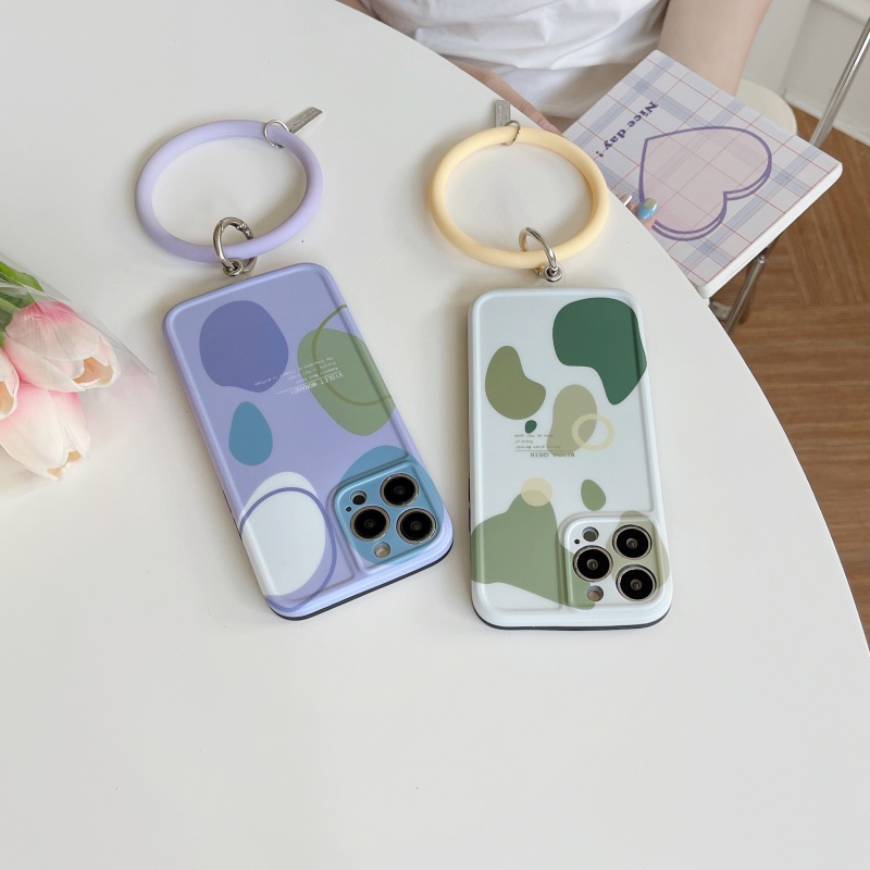 Ốp Điện Thoại Silicon Mềm Họa Tiết Hình Học Màu Matcha Kèm Dây Đeo Cho iPhone 14 13 12 11 Pro Max Plus