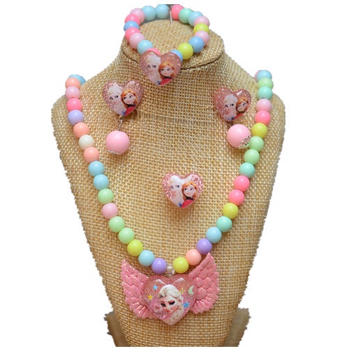 Bộ Trang Sức Vòng Cổ / Nhẫn / Bông Tai Hình Kỳ Lân Elsa Sofia Thời Trang Cho Bé Gái