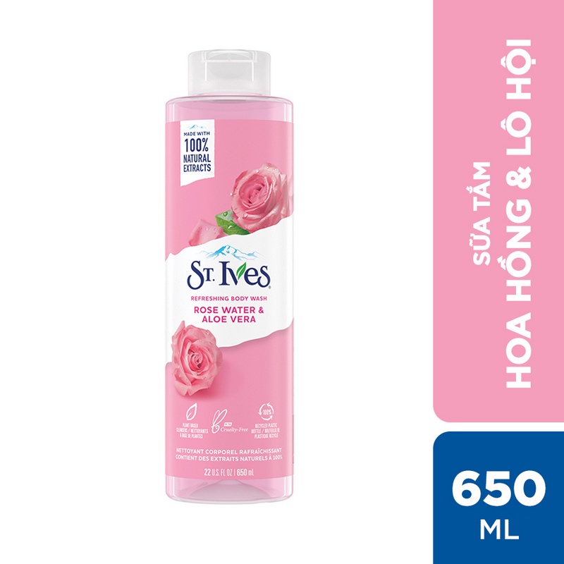 [Mã COSUI5 giảm 8% đơn 150K] Combo 3 chai Sữa tắm dưỡng da St.Ives Hoa Hồng và Lô Hội 650mlx3