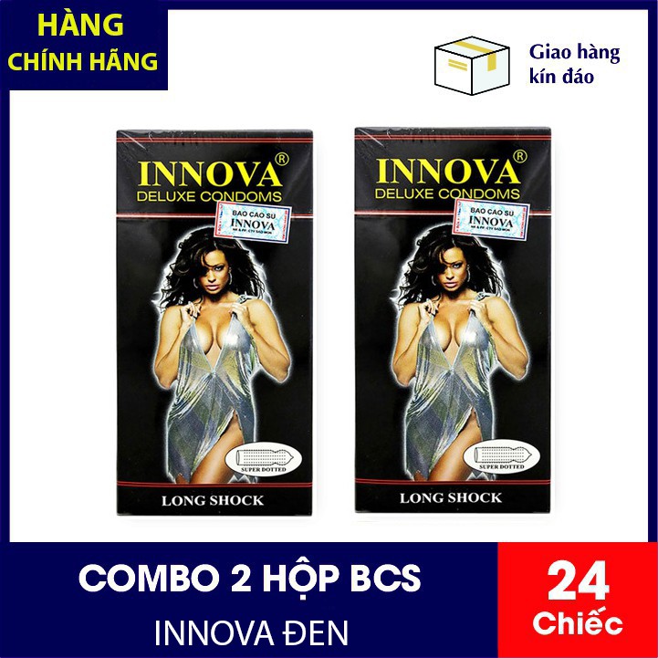 Combo 2 Hộp Bao Cao Su Kéo Dài Thời Gian và Có Gai Innova Đen [24 cái]