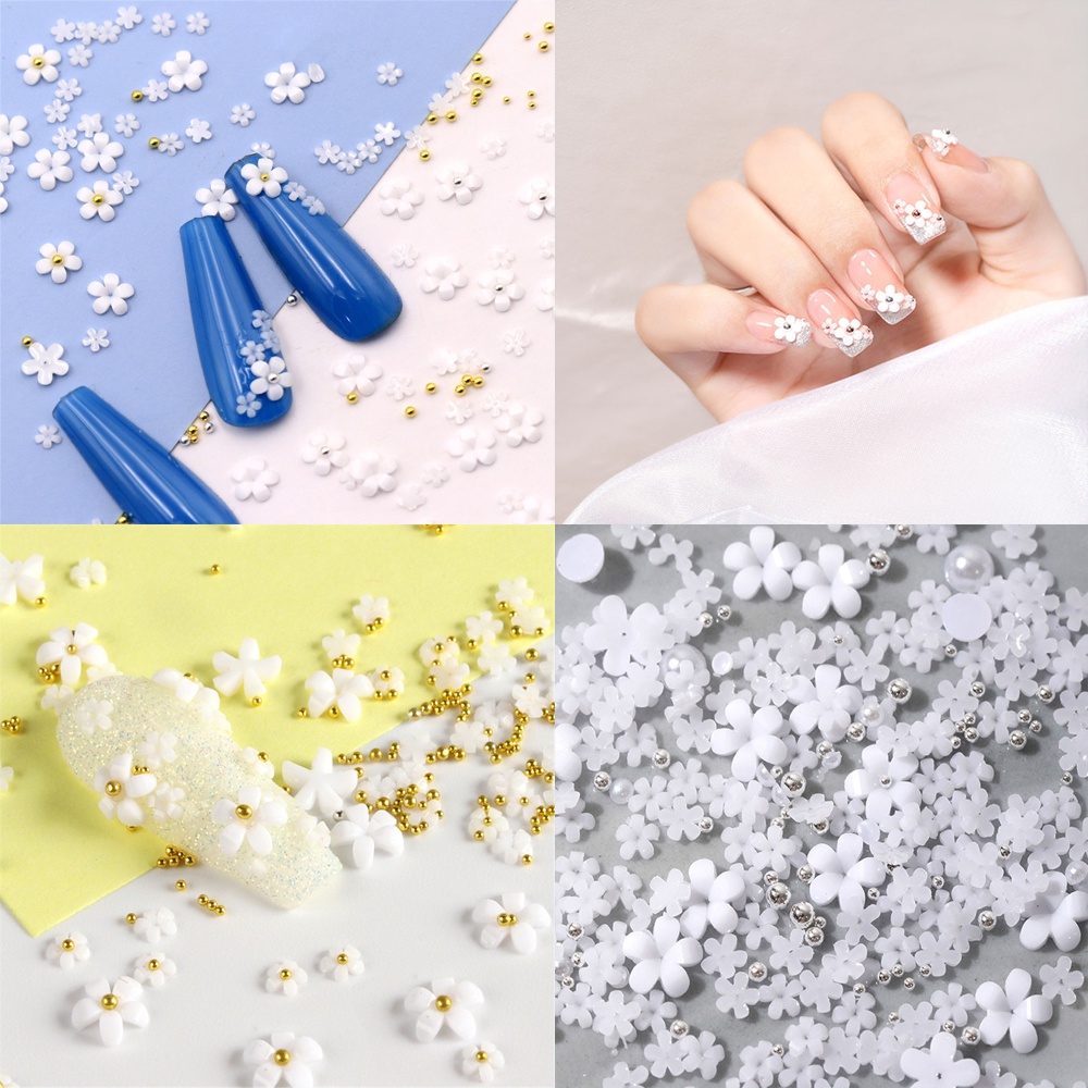 [Hàng mới về] Phụ kiện trang trí móng tay 3D hình hoa nhỏ bằng nhựa resin màu trắng đáng yêu