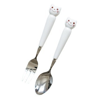 Đĩa, bát, cốc, thìa hình Mèo trắng bằng sứ cao cấp