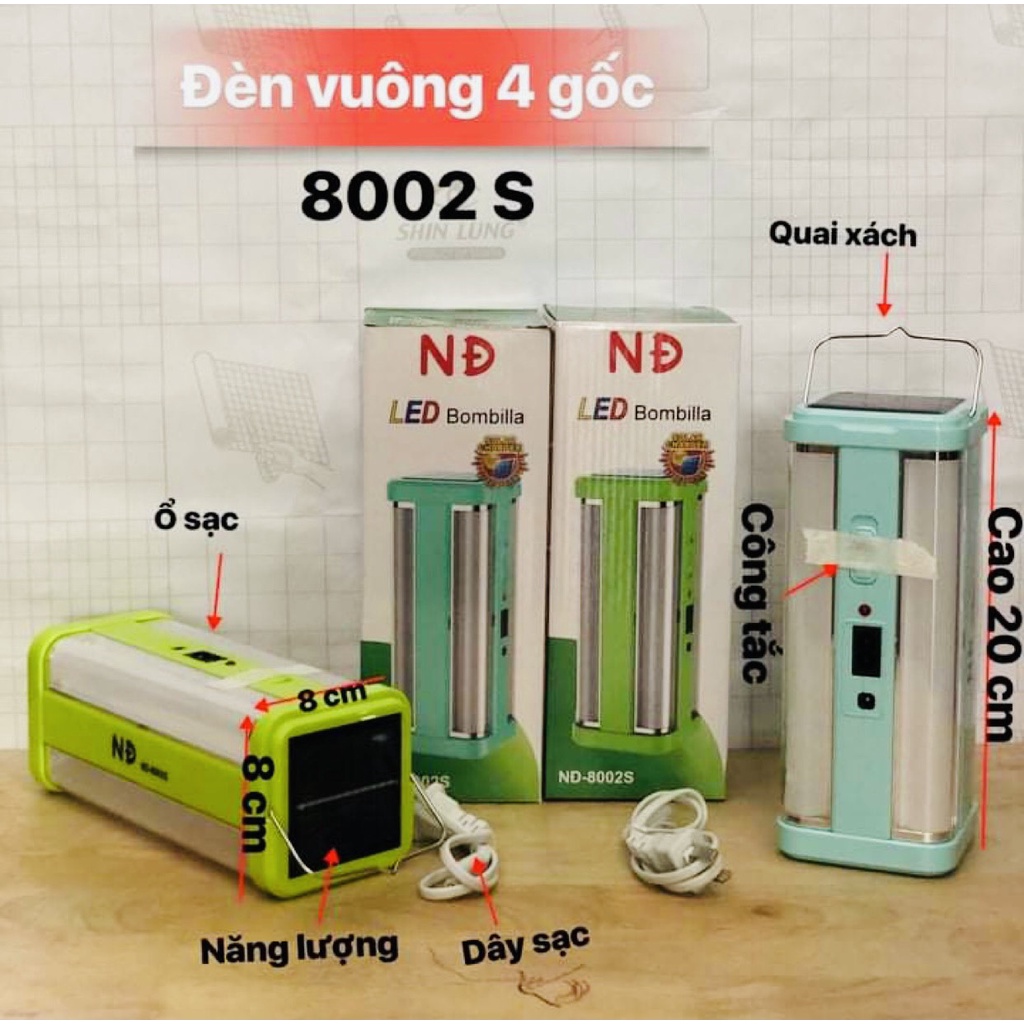 [ẢNH THẬT]ĐÈN SẠC KHẨN CẤP 4 MẶT 8002S NĐ BOMBILLA CAO CẤP XẠC ĐIỆN 220v VÀ NĂNG LƯỢNG MẶT TRỜI SIÊU