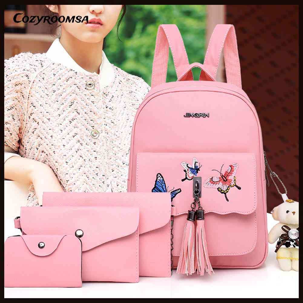 Set 4 Balo Túi Xách Ví Canvas Họa Tiết Bướm Thời Trang