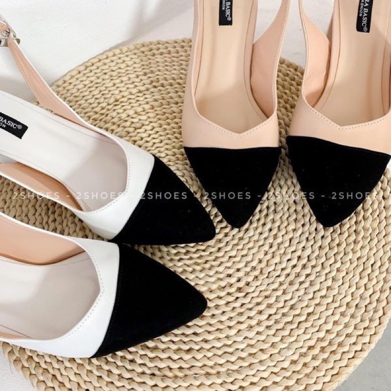 Sandal nữ phối màu gót vuông 5cm khuy cài a0523