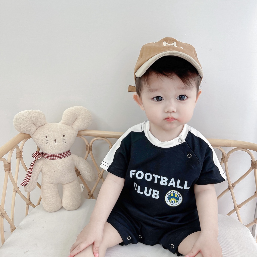 Bộ áo liền quần tay ngắn in hình trái bóng dễ thương thời trang mùa hè cho bé