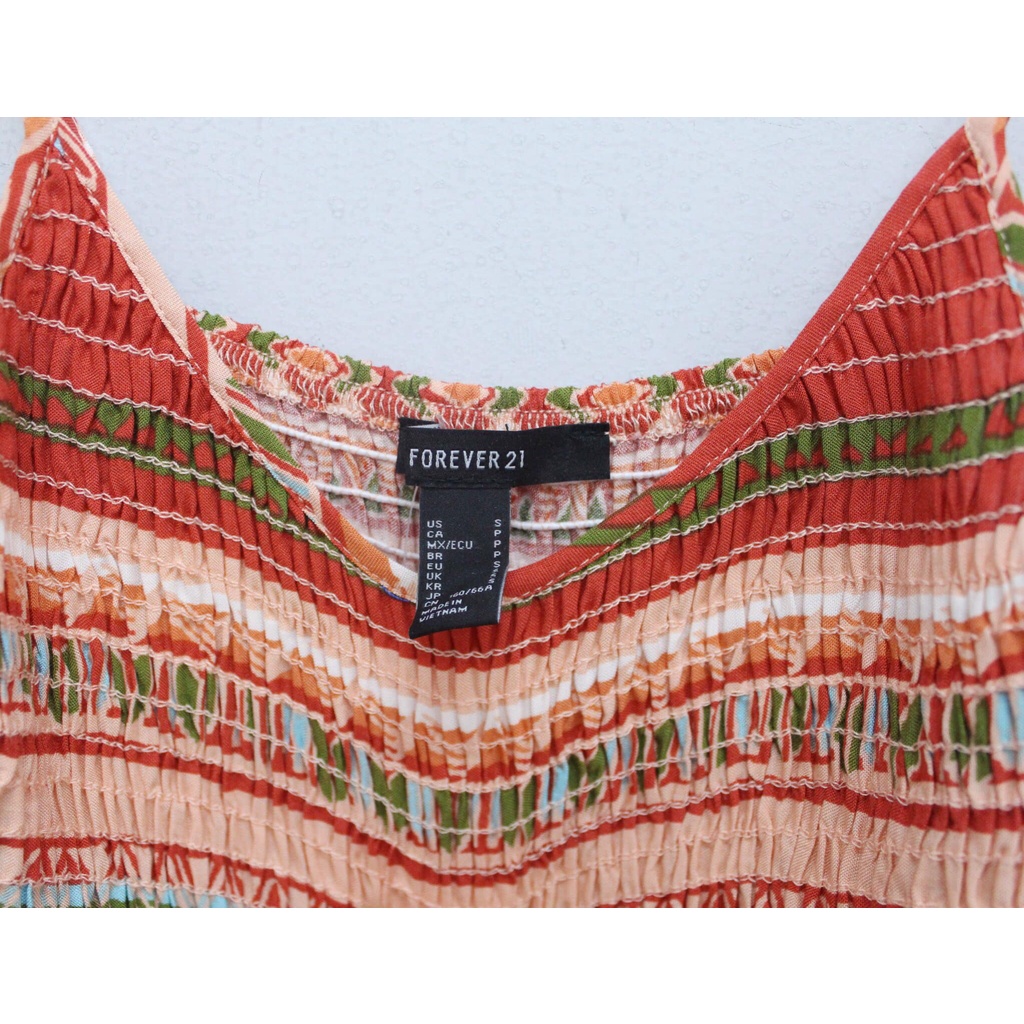 Q8665 - Romper 2 dây F21 cột nơ nhún thun in hoa văn