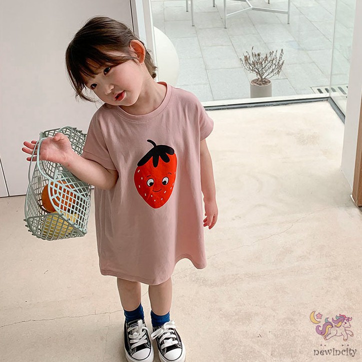 Đầm thun in họa tiết hoạt hình phong cách Hàn Quốc thời trang mùa hè cho bé gái