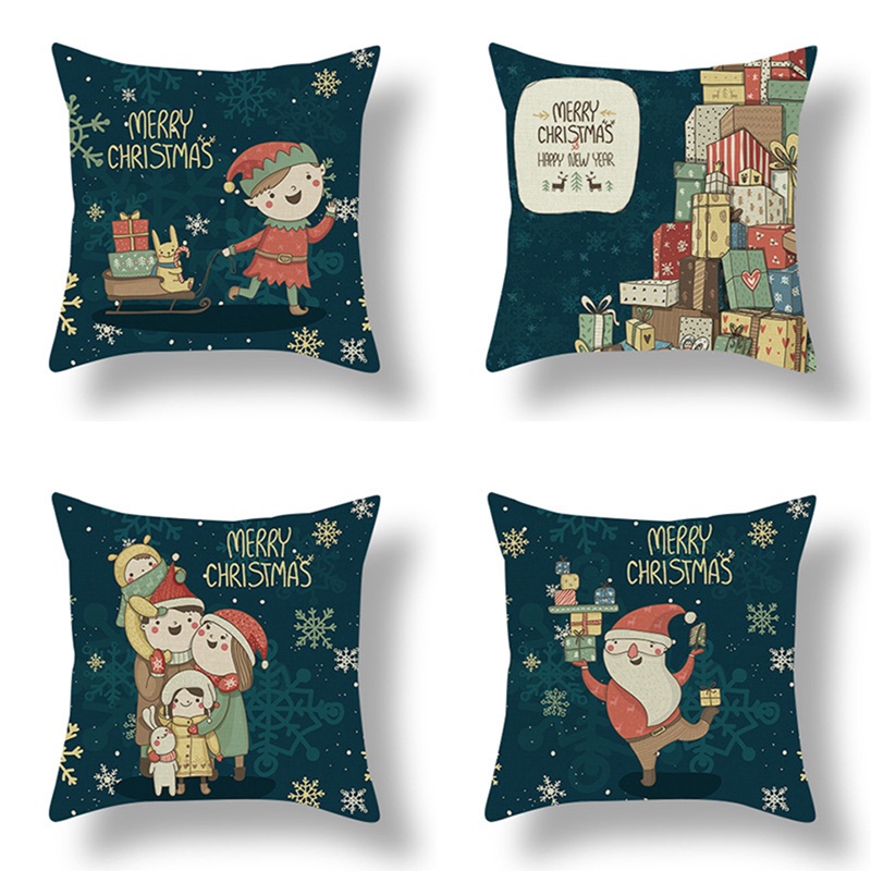 Lxsm Vỏ Gối Màu Xanh Lá Đậm Hình Ông Già Noel Hoạt Hình Dễ Thương Làm Sạch Kỳ Nghỉ