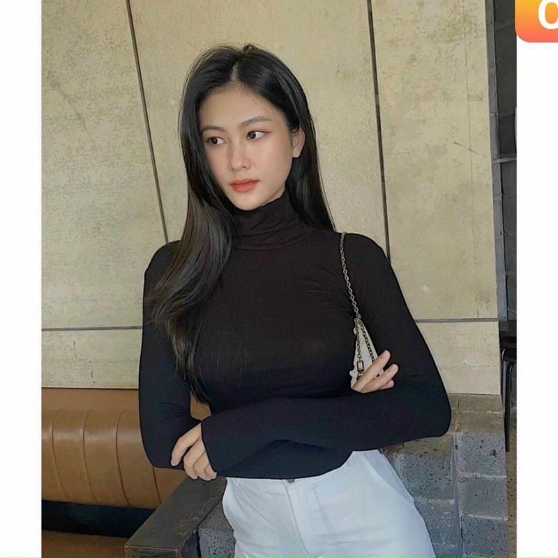 [Mã 11FASHIONSALE1 giảm 10K đơn 50K] Áo cổ lọ croptop thun gân tay dài basic | BigBuy360 - bigbuy360.vn