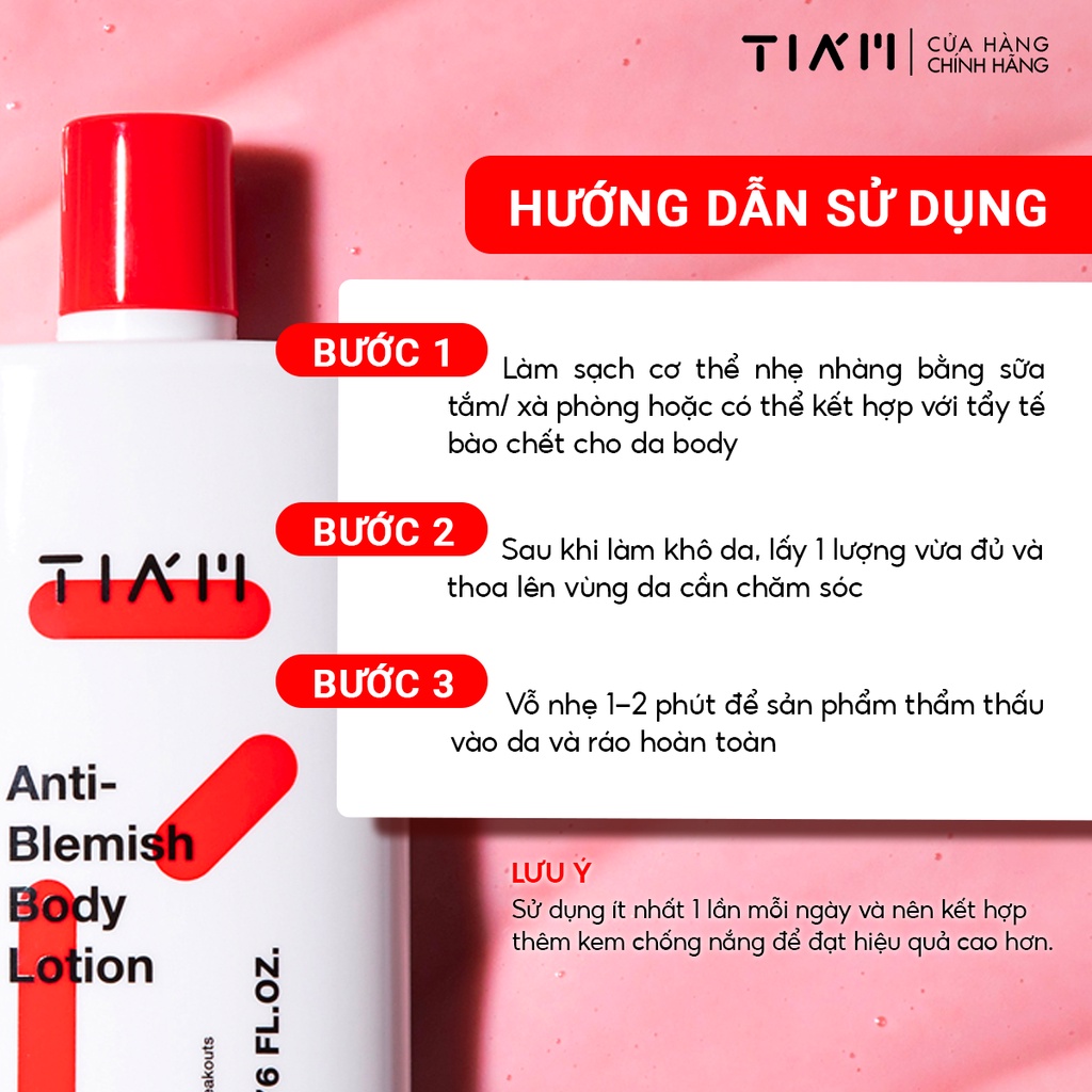 Sữa Dưỡng Thể Giảm Mụn, Dưỡng Trắng Body Calamine, AHA, BHA Tia'm Anti-Blemish Body Lotion 200ml