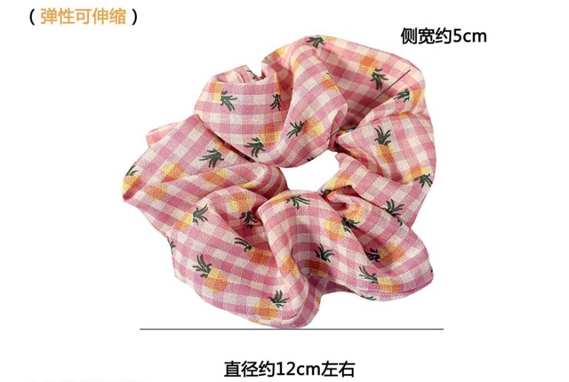 Chun cột tóc Scrunchies kẻ caro hoa quả