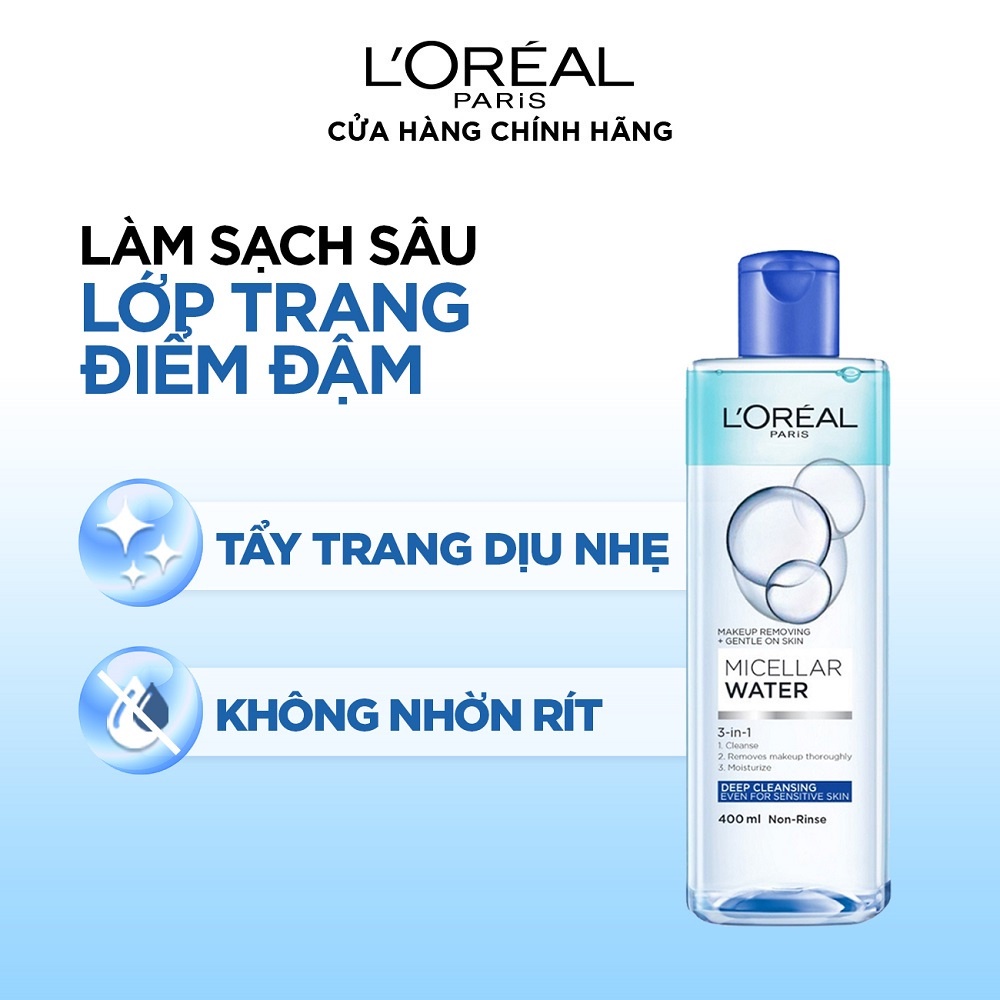 Nước tẩy trang cho mọi loại da Loreal Paris 3-in-1 Micellar Water 400ml Kimochi Store