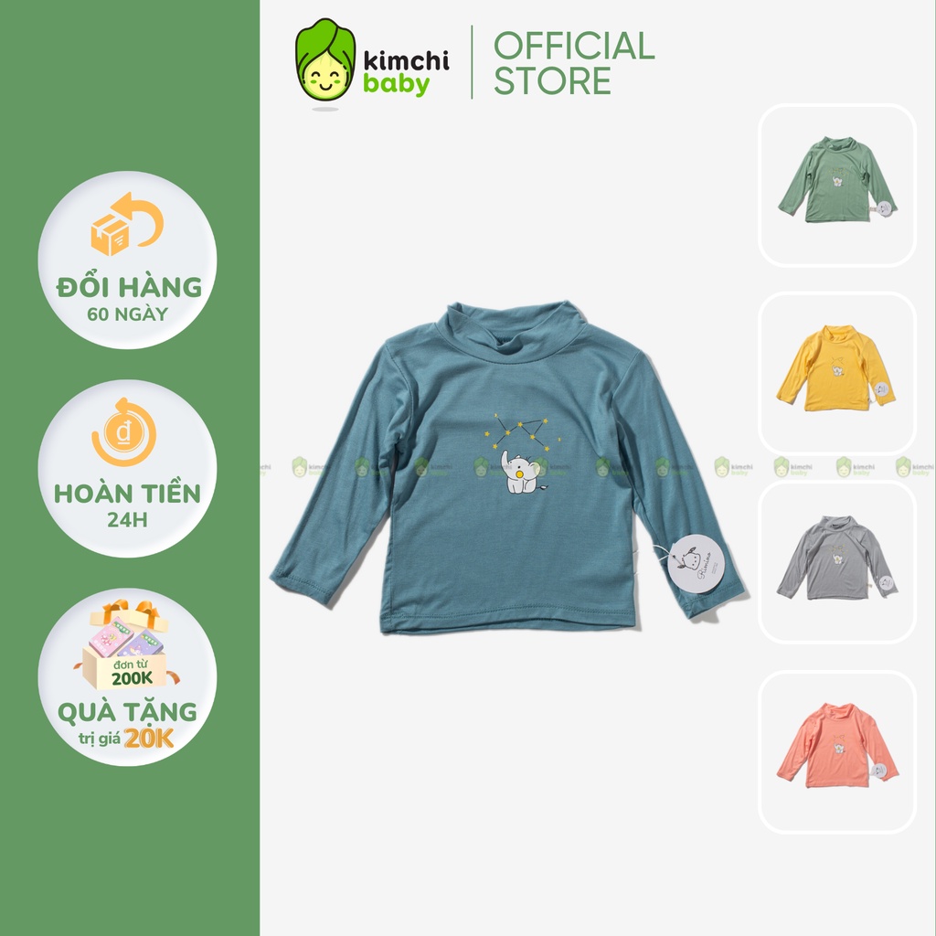 Áo Thun Lạnh Dài Tay Cổ 3P Bé Trai, Bé Gái KIMCHIBABY In Hình Voi Con, Áo Cho Bé Mặc Nhà Thu Đông KWAD2203