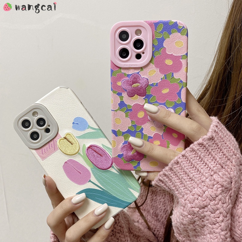 Xiaomi Mi 11 Lite 10 10s 9T Pro 9 Redmi Note 8 K40 K30 K20 Pro Phone Case Embroidery Flower Tulip Colorful Leather Soft Casing Cases Case Cover