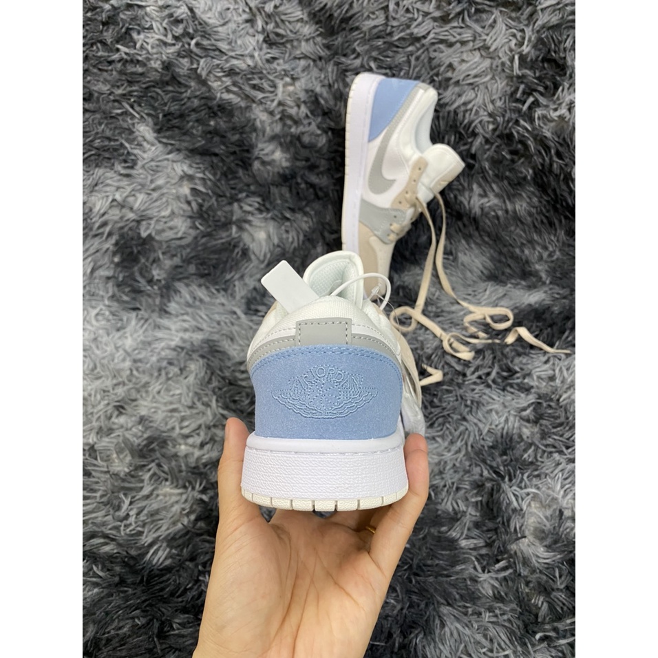 Giày 𝐉𝐨𝐫𝐝𝐚𝐧 1 low paris màu xám gót xanh nam nữ, Giày sneaker JD 1 paris cổ thấp bản đẹp 2021