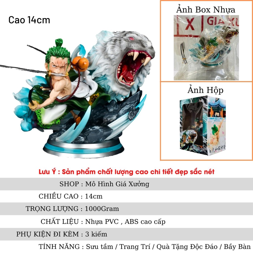 Mô hình One Piece Zoro wano trên mái có hổ trắng cao 14cm , trạng thái chiến đấu , figure mô hình one piece  giá xưởng