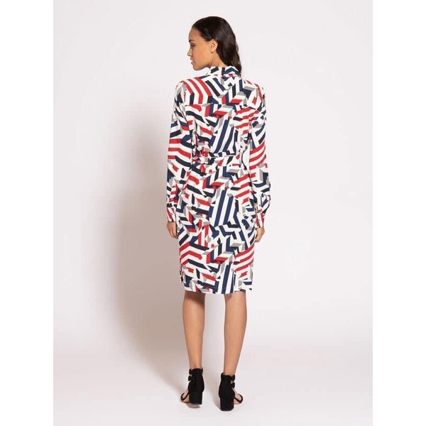 Đầm Tommy Hilfiger xuất dư dáng sơ mi kèm dây cột eo hoạ tiết sắc nét cực kỳ đẹp
