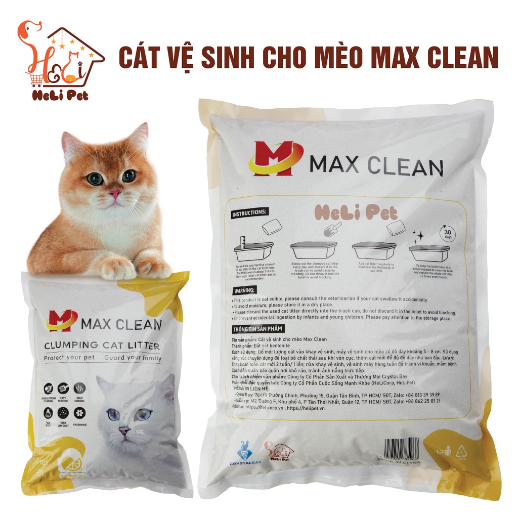 Cát Vệ Sinh Cho Mèo Max Clean Dùng Máy Dọn Phân Mèo, Khay Vệ Sinh Hương CHANH 4Kg Siêu Vón Siêu Ít Bụi