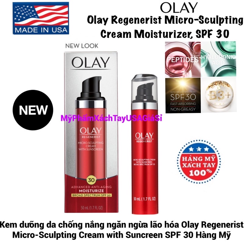Kem dưỡng da chống nắng ngăn ngừa lão hóa Olay Regenerist Micro-Sculpting Cream with Suncreen SPF 30 Hàng Mỹ