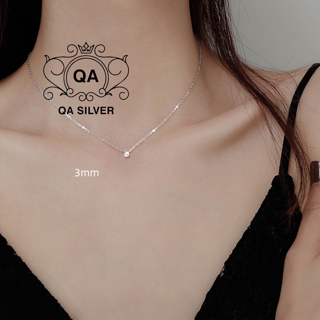 Dây chuyền bạc 925 mặt đá nhỏ 4 chấu mini vòng cổ nữ tối giản S925 CRYSTAL Silver Necklace QA SILVER NE201103