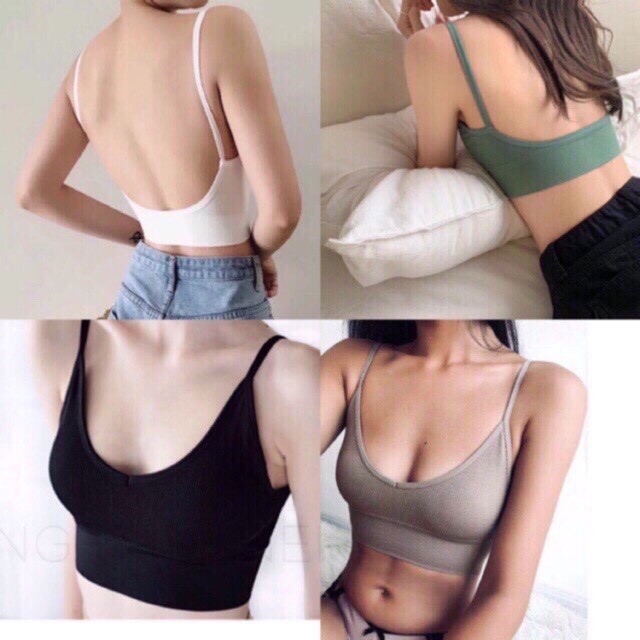 Áo bra len tăm sợi mảnh, hở lưng khoét lưng mút mỏng tập gym, thể thao_BR04