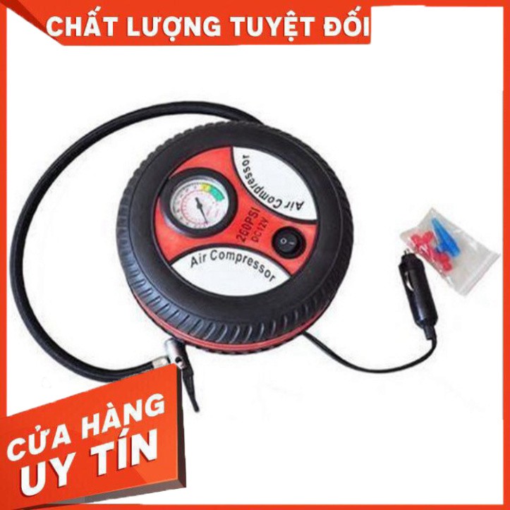 Máy Bơm Lốp Xe Hơi Xe Máy Hình Bánh Xe Có Đồng Hồ 12V