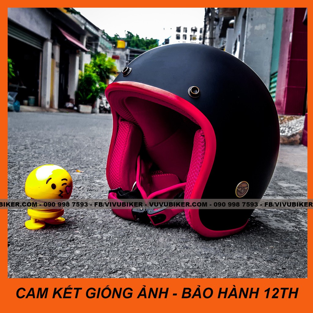 Mũ nón bảo hiểm 3/4 đen nhám lót đỏ - NHIỀU MÀU