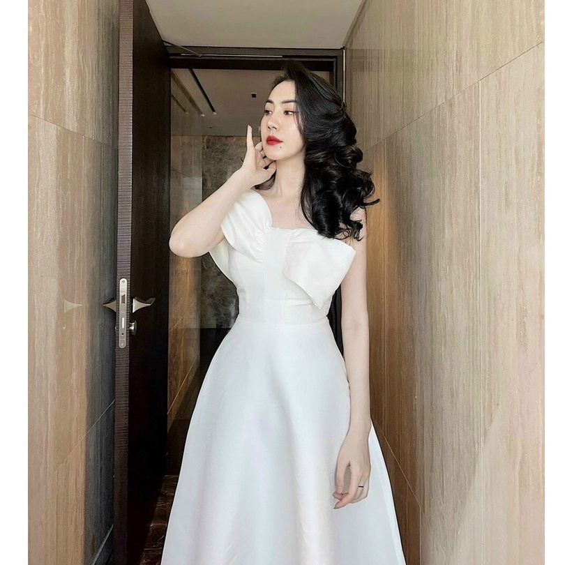 Váy đầm nữ dáng xòe dạ hội dự tiệc kiểu lệch vai sang trọng quý phái