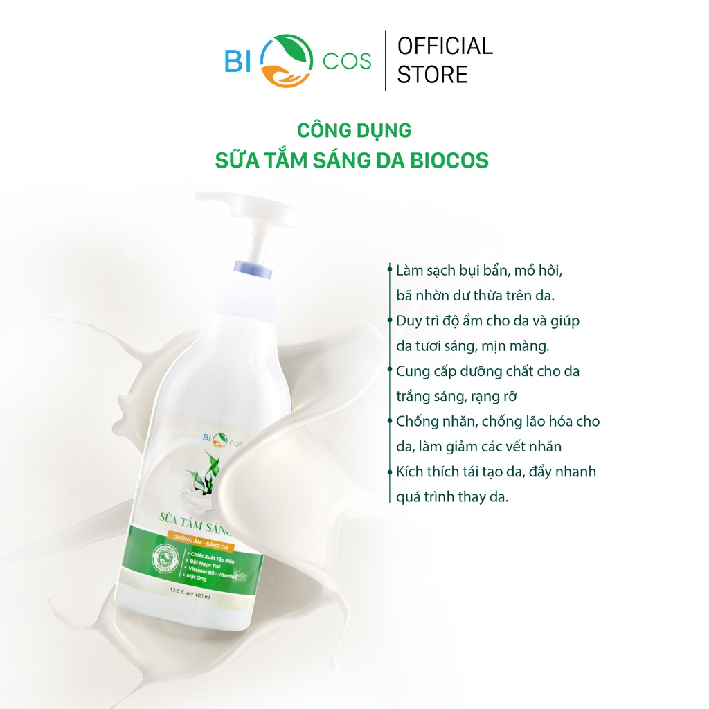 Sữa Tắm Trắng Da Body BIOCOS - Dưỡng Ẩm, Trắng Sáng, Chăm Sóc Phục Hồi Da 400ml.