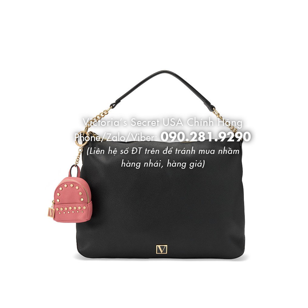 (31) Móc khóa balo hồng đính khoen đinh tán, có khóa kéo, KT 10x8cm - Victoria's Secret USA