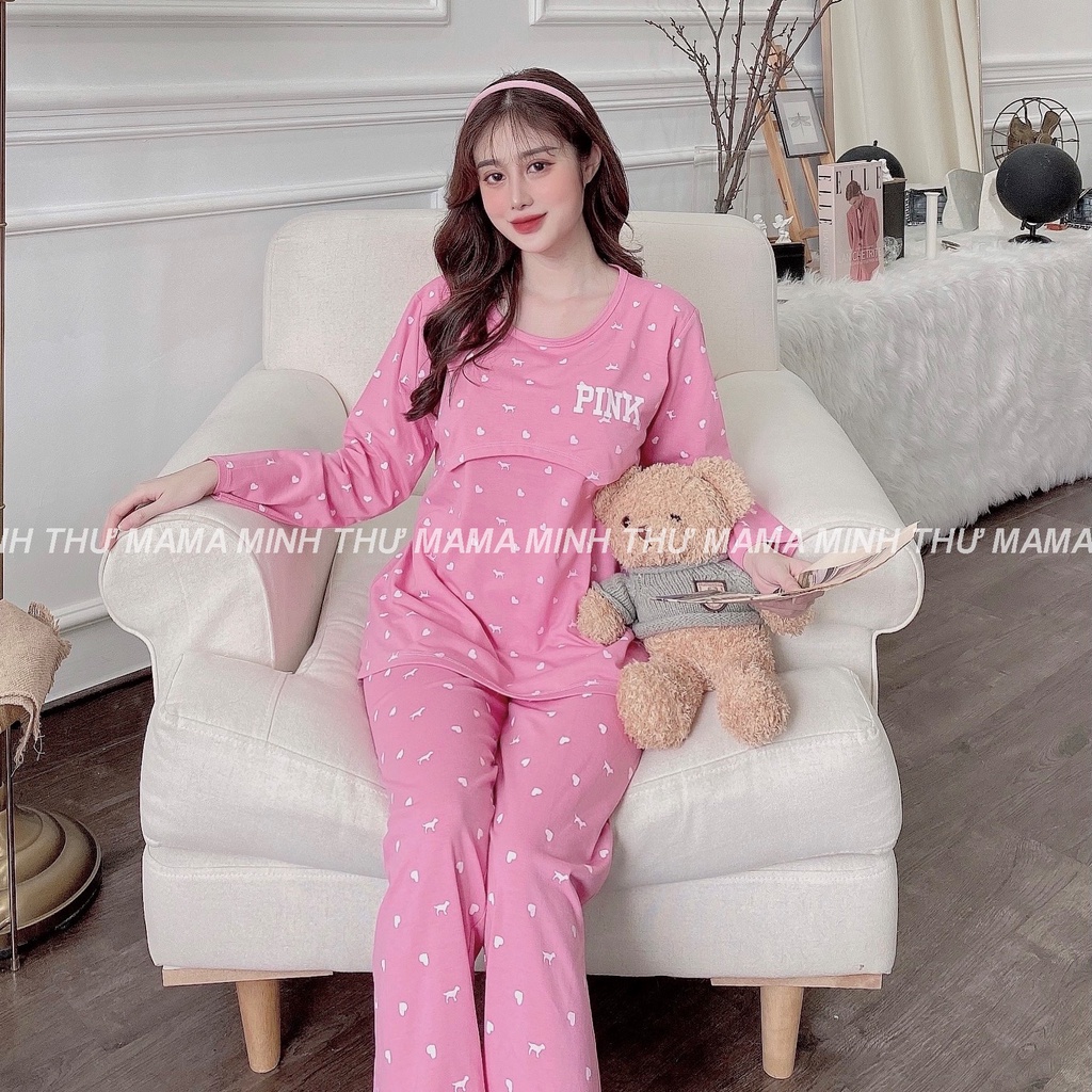 Bộ bầu - bộ sau sinh - cho con bú - 2 chức năng - chất liệu cotton ( fink lật - QDTD - MS - 015 )