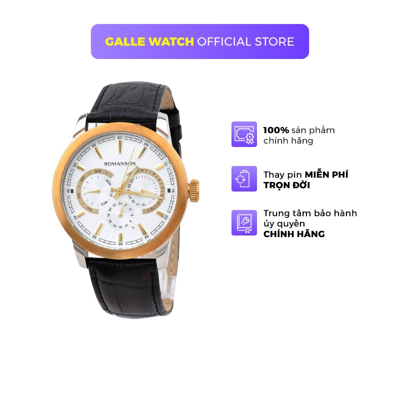 Đồng hồ nam Romanson Watch Men TL2647FMCWH máy thụy sĩ, chống nước, mặt kính chống xước, dây da cao cấp chính hãng