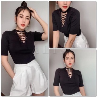 Áo Thun Nữ Kiểu From Dài Đan Xéo Dây Trước Thời Trang Cá Tính Sành Điệu Sang Chảnh Sexy Xinh Đẹp Giá Rẻ Trend Tay Lỡ