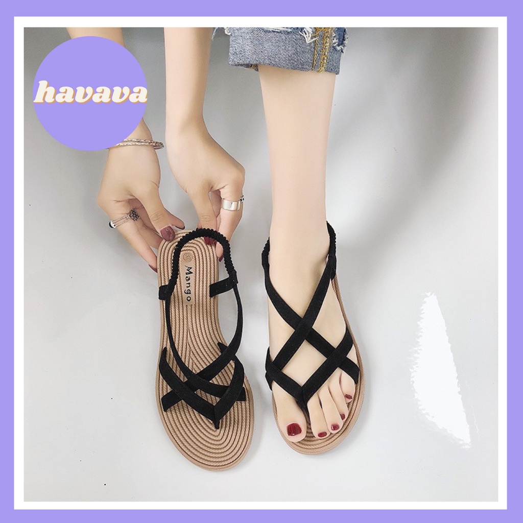 Sandal nữ đi học xỏ ngón đế bệt đẹp ulzzang quai chéo HAVAVA SD003