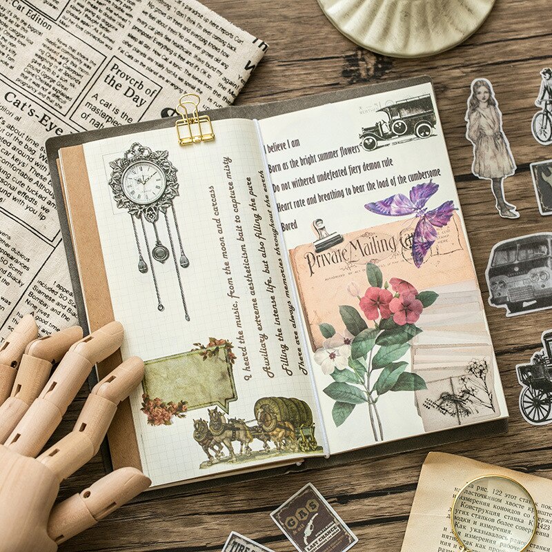 Set 60 miếng dán hình nấm / bông hoa phong cách cổ điển trang trí sổ tay / đồ thủ công tiện dụng