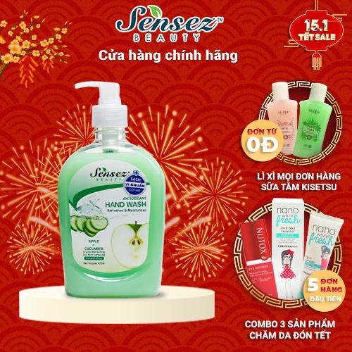 Nước Rửa Tay Chai Dưỡng Da Diệt Khuẩn Sensez Beauty Xà Bông Rửa Tay Dưỡng Ẩm Mềm Da 475ml - Hương Táo