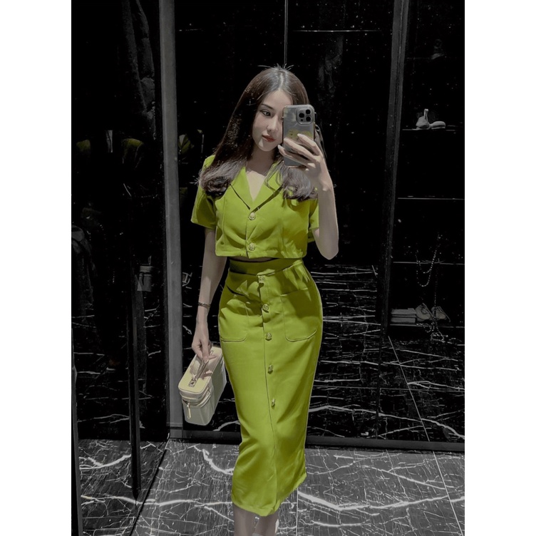 Sét Đầm 2 Món Áo Cổ Vest Kèm Chân Váy Ôm Dáng Dài Chất Tuyết Mưa Mềm Co Giãn Tốt Mặc Đẹp Tôn Dáng NEW UNISEX