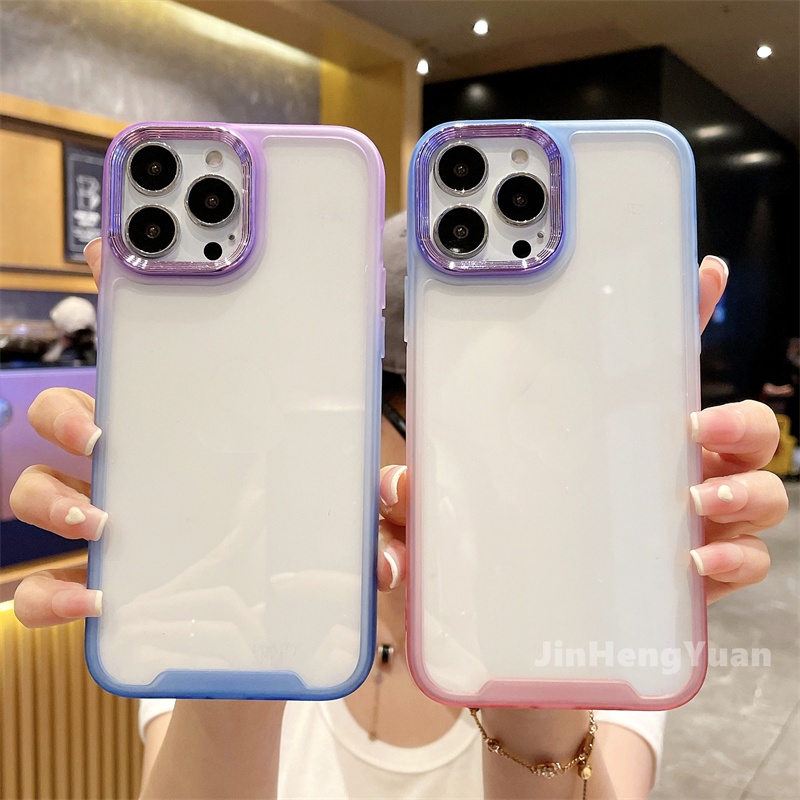 Ốp Điện Thoại Acrylic Trong Suốt Màu Gradient Có Nhẫn Đỡ Cho IPhone 14 13 12 11 Pro Max XR X XS XSMAX