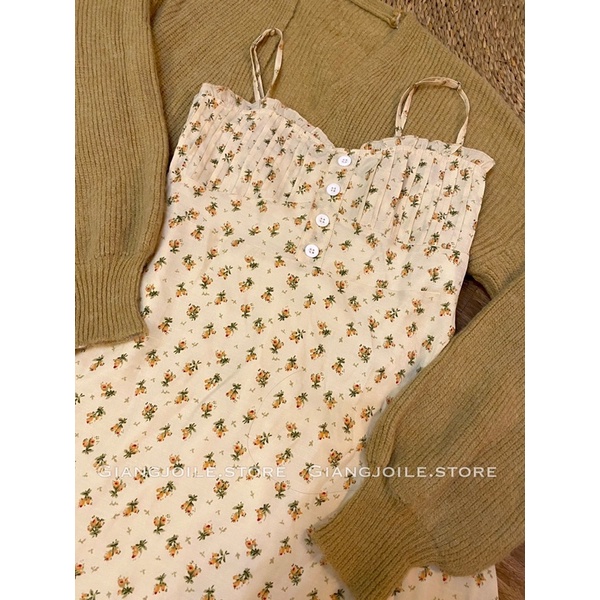 Giangjoile Cadigan mix váy hoa nhí dài