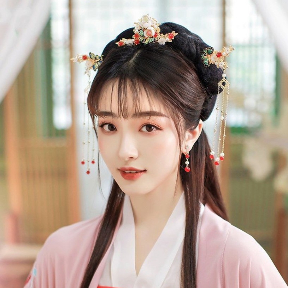 Bộ Trâm Cài Tóc Hình Bướm Đính Ngọc Trai Giả Xinh Xắn Cho Cô Dâu