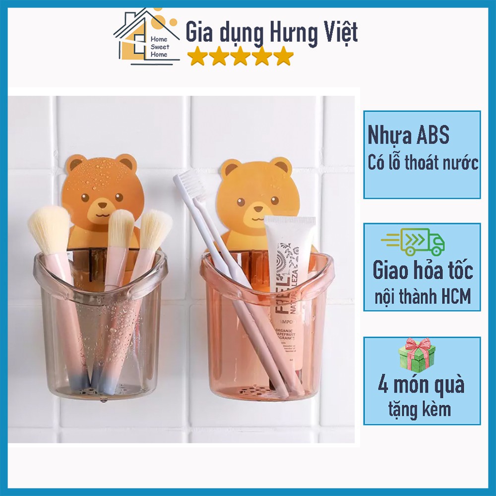 Cốc dán tường hình gấu, đựng đồ đa năng, dán chắc chắn, cắm bàn chải trong phòng [CỐC GẤU]